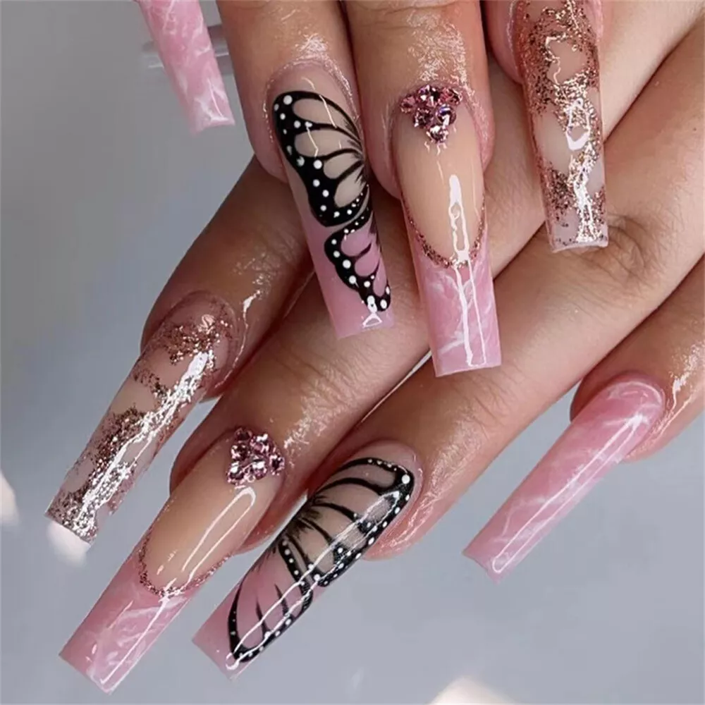 Black 2024 butterfly nails