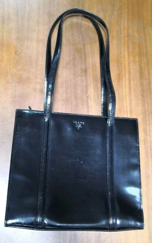 Auth PRADA Handbag Shoulder bag 1905 Black Patent Leather