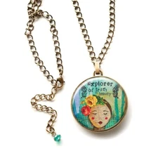 Kelly Rae Roberts Explorer of Truth & Beauty Medallion Pendant Hippie Necklace