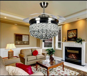 Elegant Sliver Crystal Led Chandelier Remote Invisible Blade
