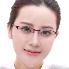 Women's Half Rimless Eyeglasses Frames Meta &TR90 Spectacles Flexible RX Able
