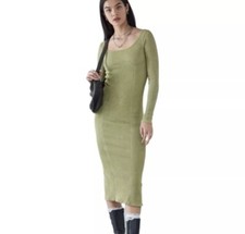 Urban Outfitters Ribbed Long Sleeve Midi Acid Wash Green Dress Size XXS Kallie