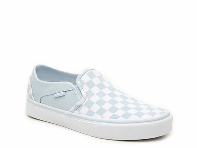 vans checkerboard slip on baby blue
