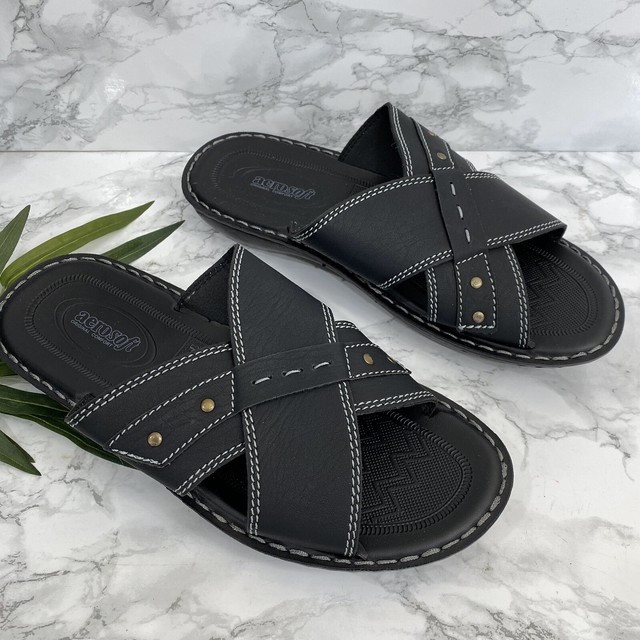 Aerosoft Mens 41 Size 8 Higi Strap Sandal Slides Sandals Black NEW | eBay