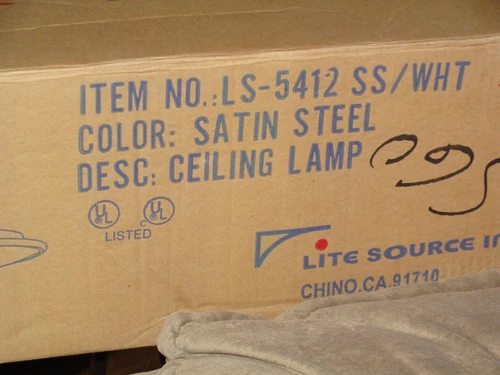 ONE (1) LITE SOURCE LS-5412 SS/WHITE SATIN STEEL 21" FLUSH CEILING MOUNT LAMP - Picture 6 of 9