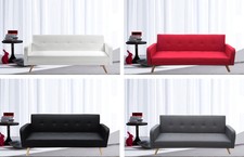 DIVANO LETTO 3 POSTI ECOPELLE O MICROFIBRA SOGGIORNO UFFICIO CUSCINI DOPPIO -ITA