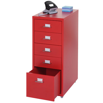 Rollcontainer Preston T851, Stahlschrank, 69x28x44cm, 5 Schubladen rot