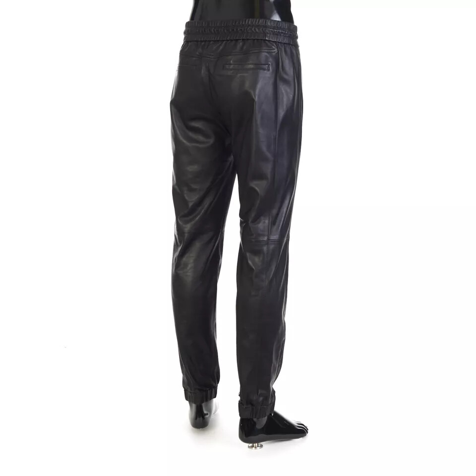 SAINT LAURENT Pantaloni della tuta in pelle Ariete pantaloni jeans originali neri pelle nappa cordino
