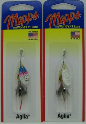 2 - Mepps  Aglia Spinner - 1/8 oz. - Silver/Grey & Rainbow Trout/Grey