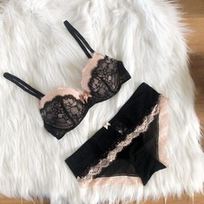Adore Me black and pink lace lingerie set, brand new with out tag