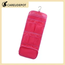 1Pcs Travel Cosmetic Wash Case Toiletry Storage Canvas Bag 7 Pockets Pink