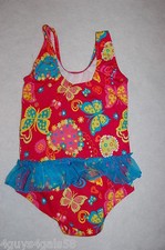 Toddler Girls Swim Suit ONE PIECE Pink HEARTS 12 Mo 18 Mo 24 Mo 2T 3T 4T Ruffle