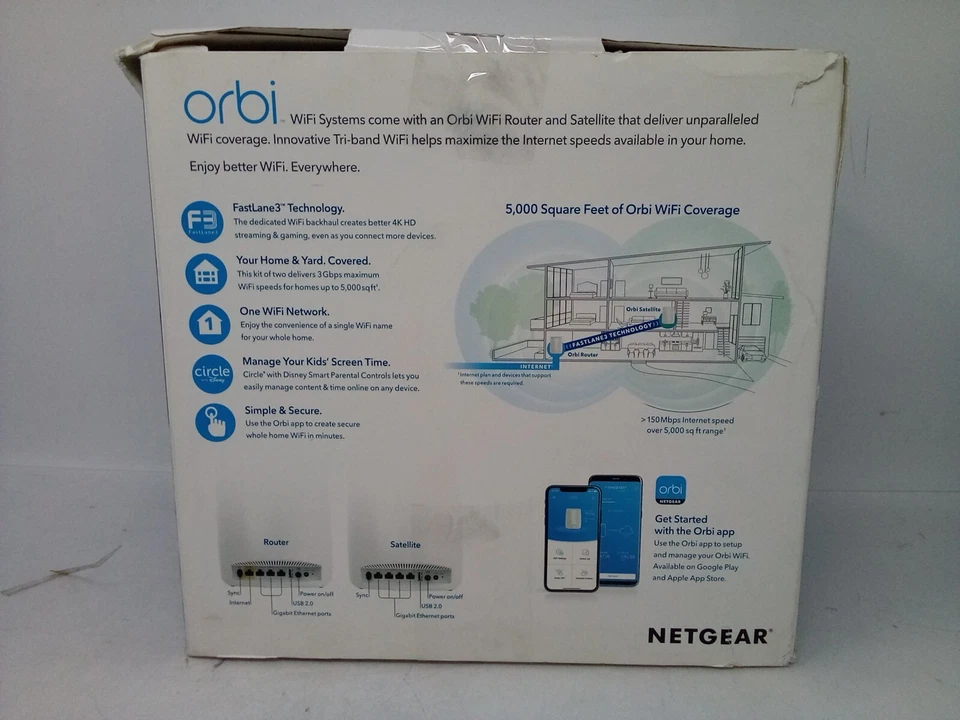 NETGEAR ORBI TRI-BAND WIFI COVER 5,000 SQ FT 3 GBPS {RBK50-100NAS} - Image 3 of 4
