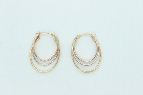 Elegant 14k Tri Color Hoop Earrings .85 gram 585 Polished Gold Rose Yellow White - Picture 2 of 4