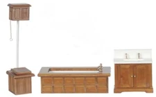 Dolls House Victorian Bathroom Suite Miniature 1:12 Walnut Furniture Set