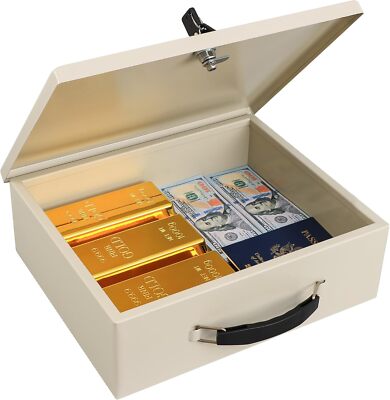 Fireproof Document Box with Key Lock, Small Safe Box for Valuables, Fire and Wat