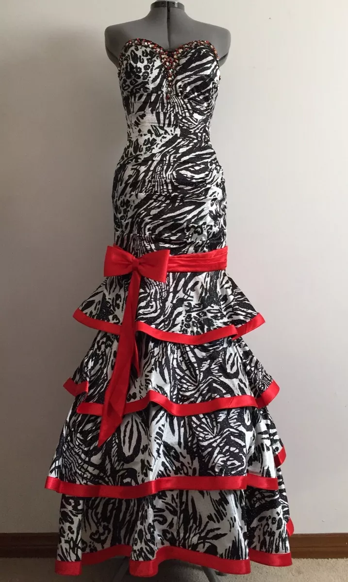 amazing prom wedding dress size 8 animal print pattern red bow and