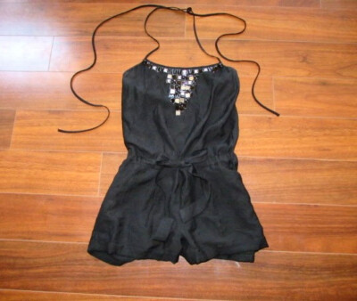 BCBG Maxazria Sz S Black Beaded Stud Embellished Belted Halter