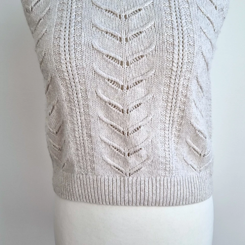 M&S Sweater Vest Per Una Jumper Cream Cotton Wool Sleeveless Knit Beige Medium - Image 4 of 4