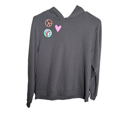 Buc-ee's Sweatshirt Youth Large Gray Terry Hoodie Pullover Floral Peace Girl's