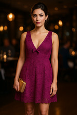 NWT ZARA Purple Lace Mini Dress SMALL Sleeveless Plunge Neckline Coquette Indie