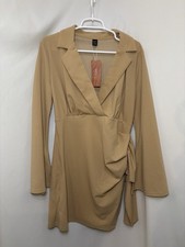 Shein Curvy Sexy Confident Dress Beige Collared Bell Sleeve Size L