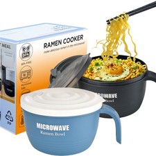 Layron 2 Sets Microwave Ramen Cooker Bowl 45 oz Instant Noodle Bowl with Hand...