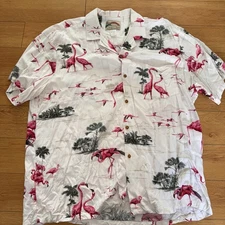 Paradise Found Hawaii Flamingo Print Hawaiian Shirt Size 2XL Vintage Rayon
