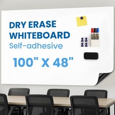 Large Magnetic Whiteboard Surface 100" x 48", -Adhesive  No Ghosting Dry Era...