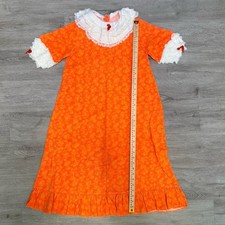 Vintage 1960s &ldquo;Her Majesty&rdquo; Girls Nightgown Orange Lace Trim Size 10