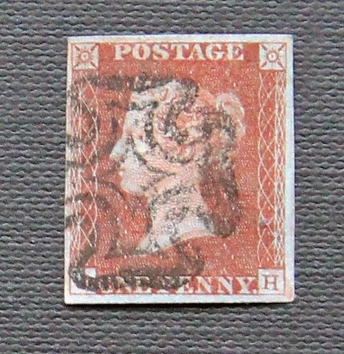 GB QV 1841 1d Penny Red Imperf  SG8 Maltese Cross 4 margins. CH letters
