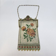 Vtg Antique Art Deco Circa 1920's Mandalian Mfg Enamel Metal Mesh Flapper Purse
