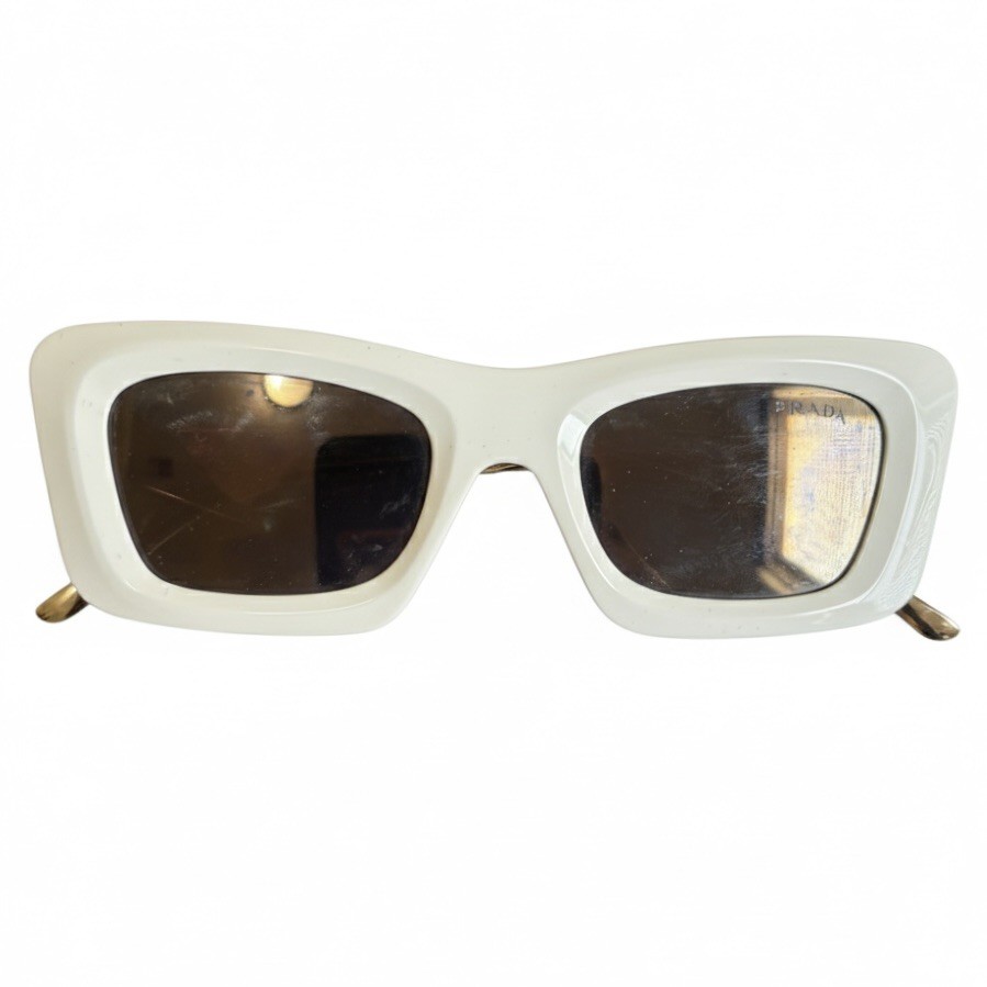 Prada White Cat Eye Rectangle Sunglasses SPR 17W … - image 1