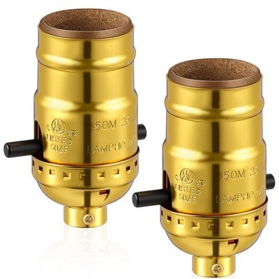 Saysurey 2 Pack UL Listed Lamp Socket with Push On/Off, E26 Threaded Gold 