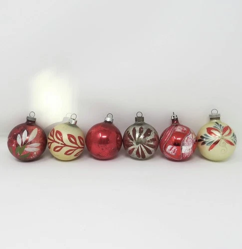 Lot of 6 Vintage Glass Ornaments ~ Corning ~ Poland ~ West Germany ~ 2-1/4"