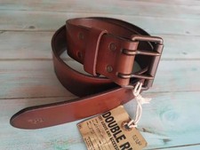 RRL Double RL Vintage Brown Leather Belt with Brass Double Prong Buckle Size 34