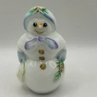 Fenton Art Glass Milk Glass Hand painted Snowman Figurine- Signed By Artist