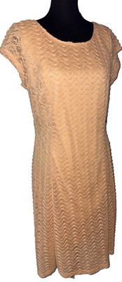 SHARAGANO LACE CAPPED SLEEVE DRESS Womens Clothing Sz 12 ,WARM SAND