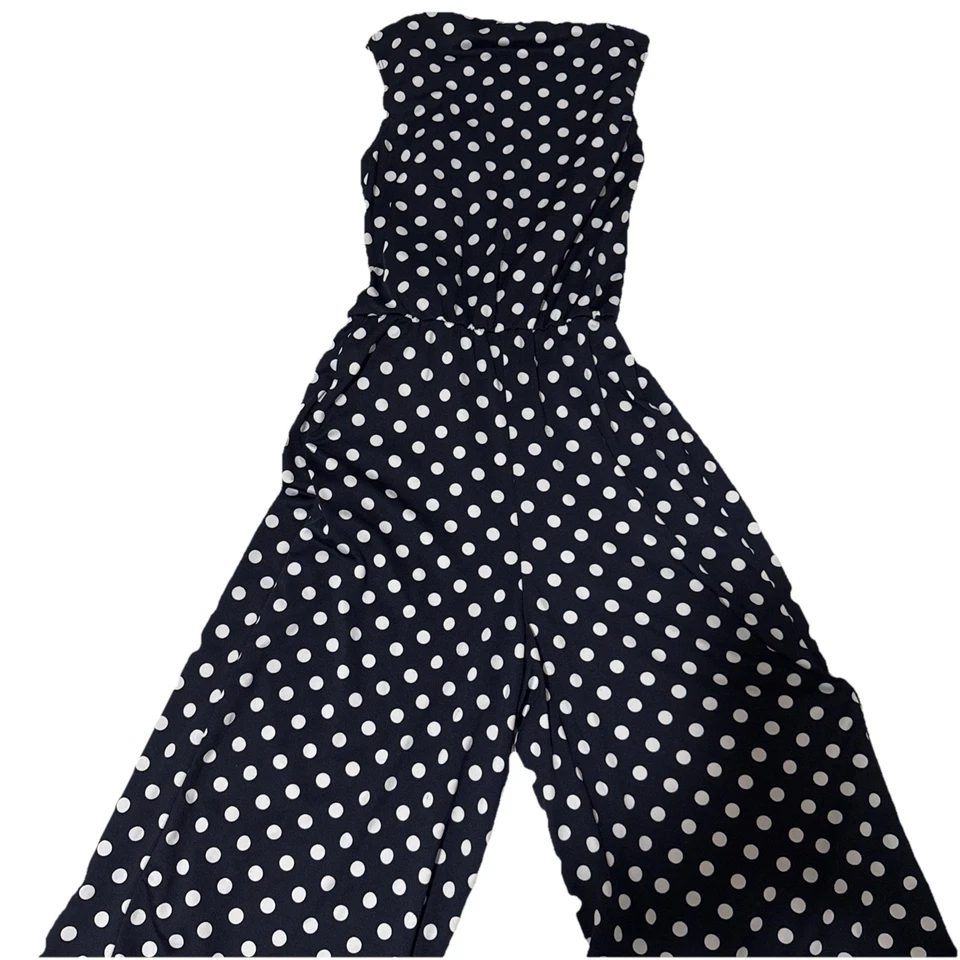 Mono corto tejido elástico sin mangas a lunares azul marino/blanco Jaclyn Smith talla S Foto 2 de 3