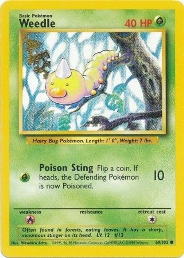 1999 Pokemon: Base Set - Weedle (#069/102, Common, Lightly Played)