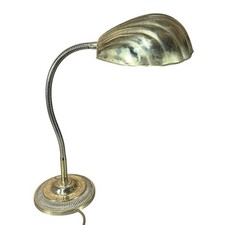 Vintage Brass Clamshell Desk Lamp Flexible Gooseneck Banker Style Table Lamp
