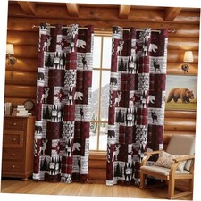 Christmas Rustic Cabin Curtains 2 Panels Country 52"W x 63"L Pack of 2 Red