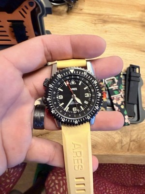 Ares GMT Automatic Diver Watch Black Dial Yellow Rubber Strap 200m 42mm