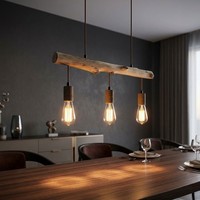 HäNgeleuchte HäNgelampe Holzlampe 3 Flammig Landhaus Natur Rostfarben E27 L 60Cm