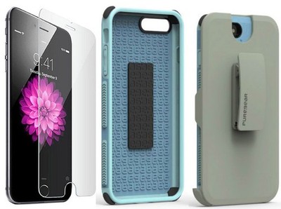PureGear Blue Dualtek Case Belt Clip Tempered Glass for iPhone 7 Plus, 8 Plus