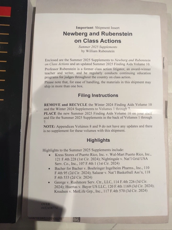 June 2025 NEWBERG and RUBENSTEIN on Class Action Supplement , vol.10 NEW - Image 2 of 4