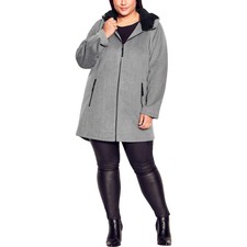 Evans Womens Gray Faux Fur Lined Hood Walker Coat Outerwear Plus 22/24 Bhfo 9250