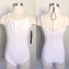 So Danca Girls Microfiber Cami Leotard w/ RHINESTONES, White, NWD