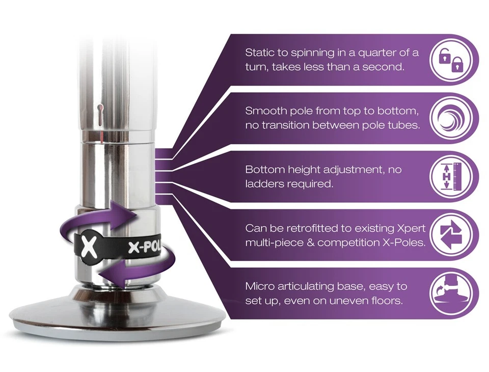 XPole X-PERT Pro 40mm PX Spinning Static Dance Exercise X Pole Set Chrome New - Image 2 of 4