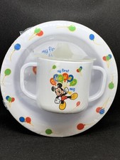 Vtg Mickey Mouse Melamine "My First Disney Mug  Bowl" First Years Sippy Cup Set